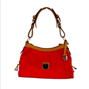 Dooney & Bourke Red Nylon brown Leather Trim/Strap Hobo Shoulder Bag